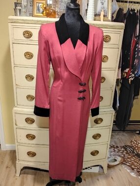 Katie Vintage Coat Dress Pink  Velvet-Trim Mint